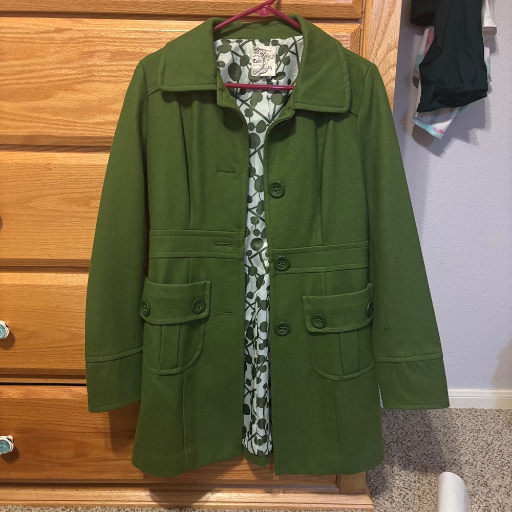 Tulle Green Wool Pea Coat